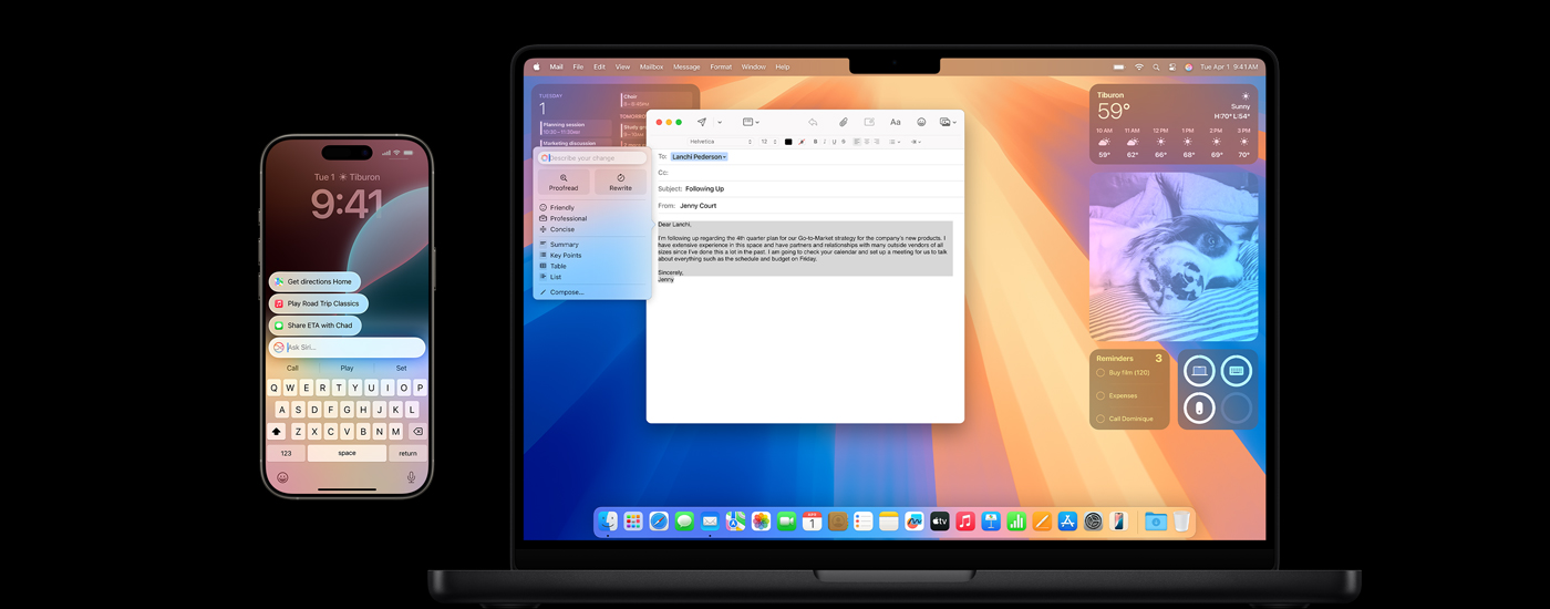 Apple Intelligence na tela do iPhone e do Mac.