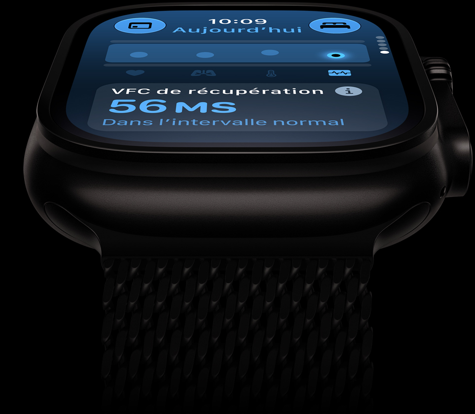 Apple Watch Ultra 4, boîtier en titane, noir, VFC dans l’intervalle normal, bracelet milanais en titane, noir