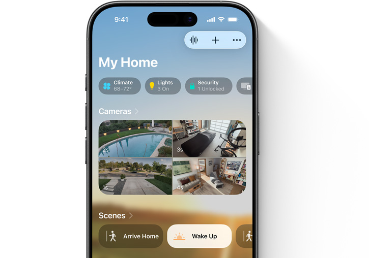 An iPhone showing the Home App 'My Home' UI