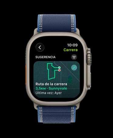 Apple Watch Ultra 3, color natural, caja de titanio, Ruta de la Carrera, entrenamiento Carrera al Aire Libre, correa Trail, azul/azul brillante