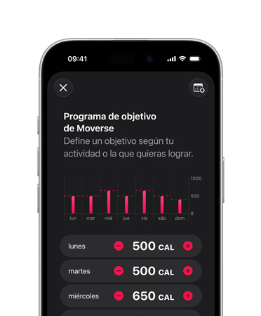 Detalles de la programación del objetivo diario Moverse en un iPhone 17