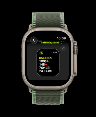 Apple Watch Ultra 3, Titangehäuse, Farbe Natur, Bildschirm: Trainingsansichten bearbeiten