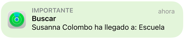 Animación de una notificación que dice que una niña ha llegado al colegio.