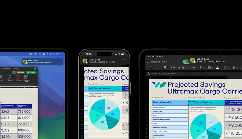 Varios dispositivos, incluidos el Apple Watch, iPhone, Mac y iPad, muestran una presentación y un mensaje.