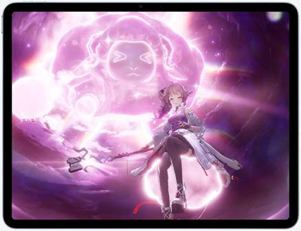 iPad Air, parte delantera exterior, pantalla con una escena del juego de acción Control