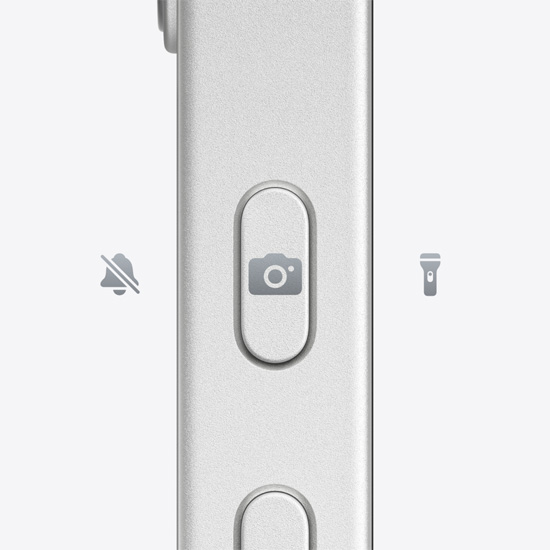 Actiontaste auf der Seite eines iPhone 16e in Weiss.