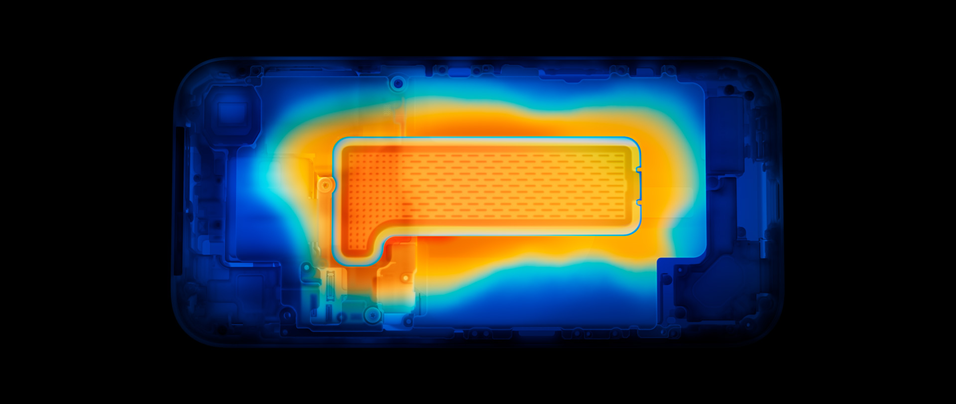 Indvendigt billede af dampkammeret i iPhone 17 Pro