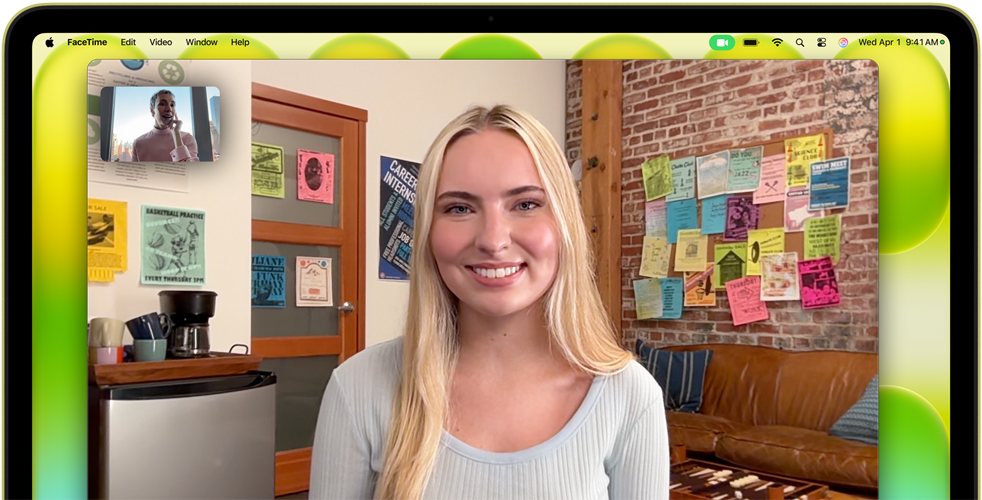 MacBook Neo, Farbe Zitrus, Kamera über dem Display, FaceTime Videoanruf auf dem Display