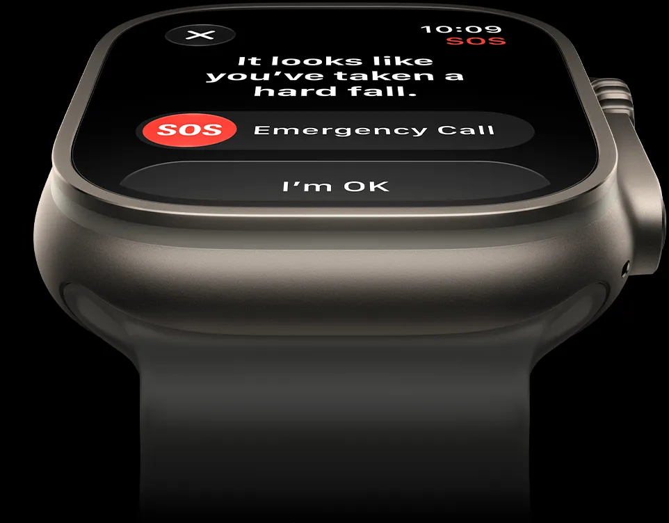 Apple Watch Ultra 4, titanium case, natural color, Emergency SOS, Ocean Band, translucent gray color