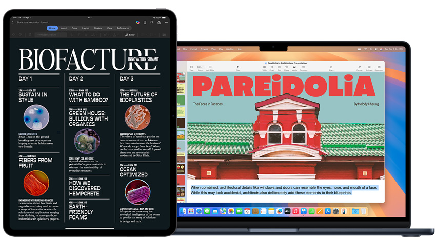 An iPad and MacBook displaying school projects.