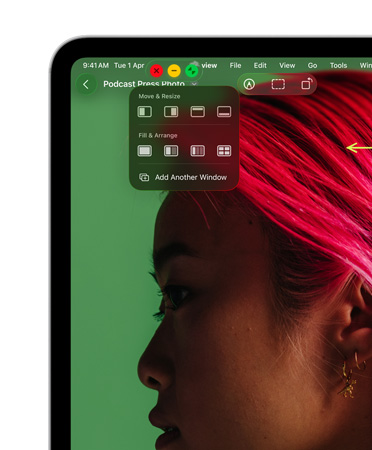 Window controls, with red button to close, yellow button to minimise and green button to zoom, plus options to move and resize or arrange your windows