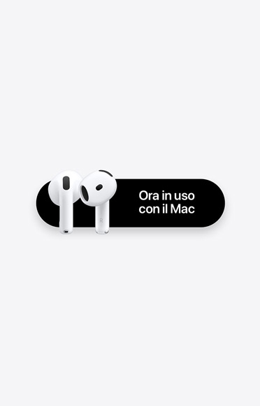 Auricolari AirPods 5 accanto al messaggio “Ora in uso con il Mac”