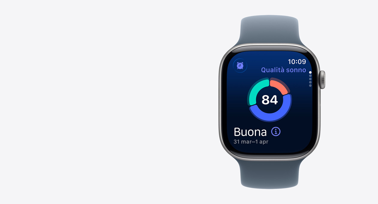 Apple Watch Series 11, cassa in alluminio grigio siderale, display con parametro Qualità del sonno