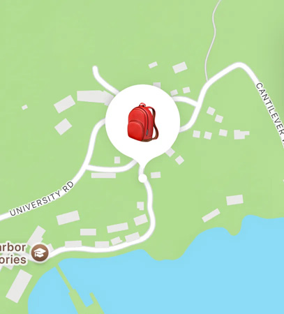 나의 찾기 기능을 사용해 지도에서 사용자의 백팩 위치를 보여주는 모습