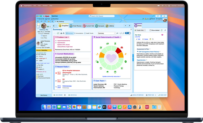 صورة لجهاز MacBook&nbsp;Pro يعرض سجلات Epic&nbsp;MyChart الصحية الإلكترونية.