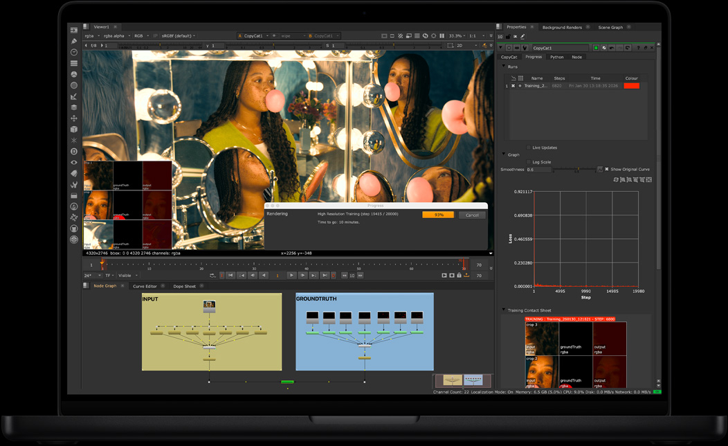 شاشة MacBook Pro تعرض استخدام تطبيق NukeX لتركيب فيديو