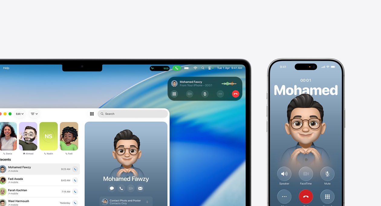 جهاز Mac تعرض شاشته تطبيق الهاتف الجديد