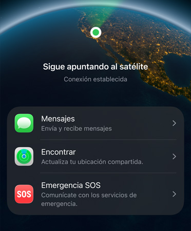 Funcionalidad Mensajes vía satélite en uso