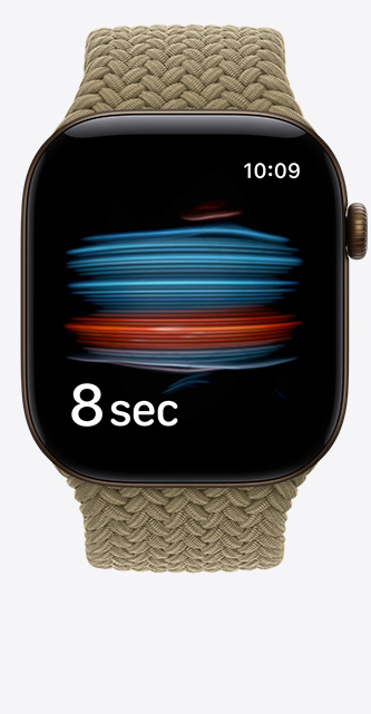 Apple Watch Series 12, aluminium case, dark bronze colour, Braided Sport Loop, olive colour (light earthy green)