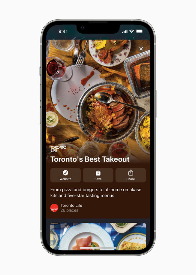 Guides dans Plans montrant Toronto Life sur iPhone 13 Pro.