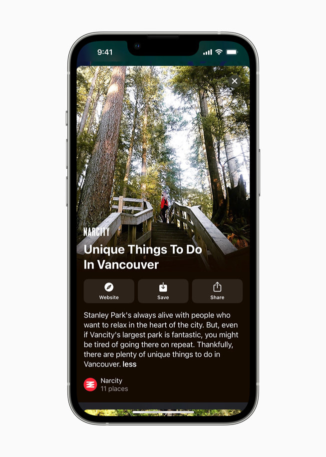 Guides dans Plans montrant Narcity sur iPhone 13 Pro.