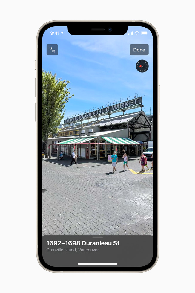 Look Around feature showing Vancouver location on iPhone 12.