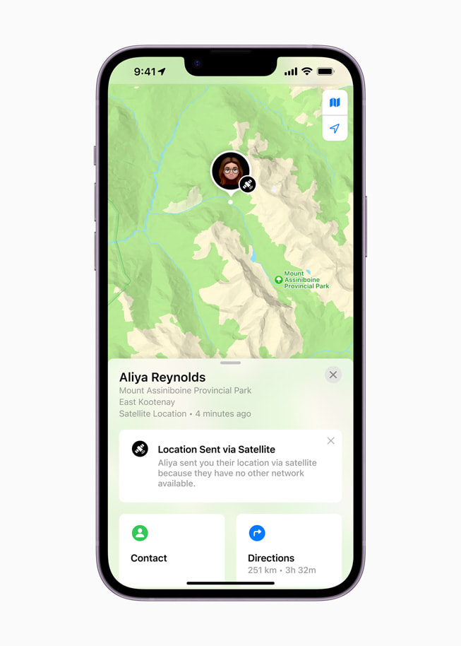 A screen in Find My via satellite shows a user’s satellite location.