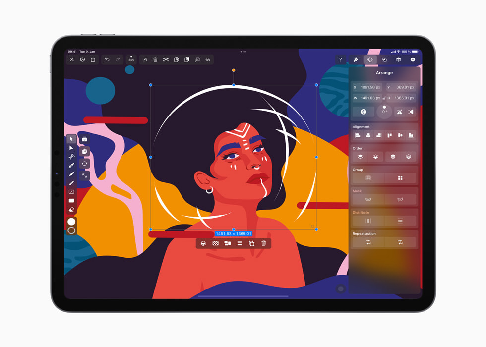 Eine Illustration, die mit der Vectornator-App bearbeitet wird.