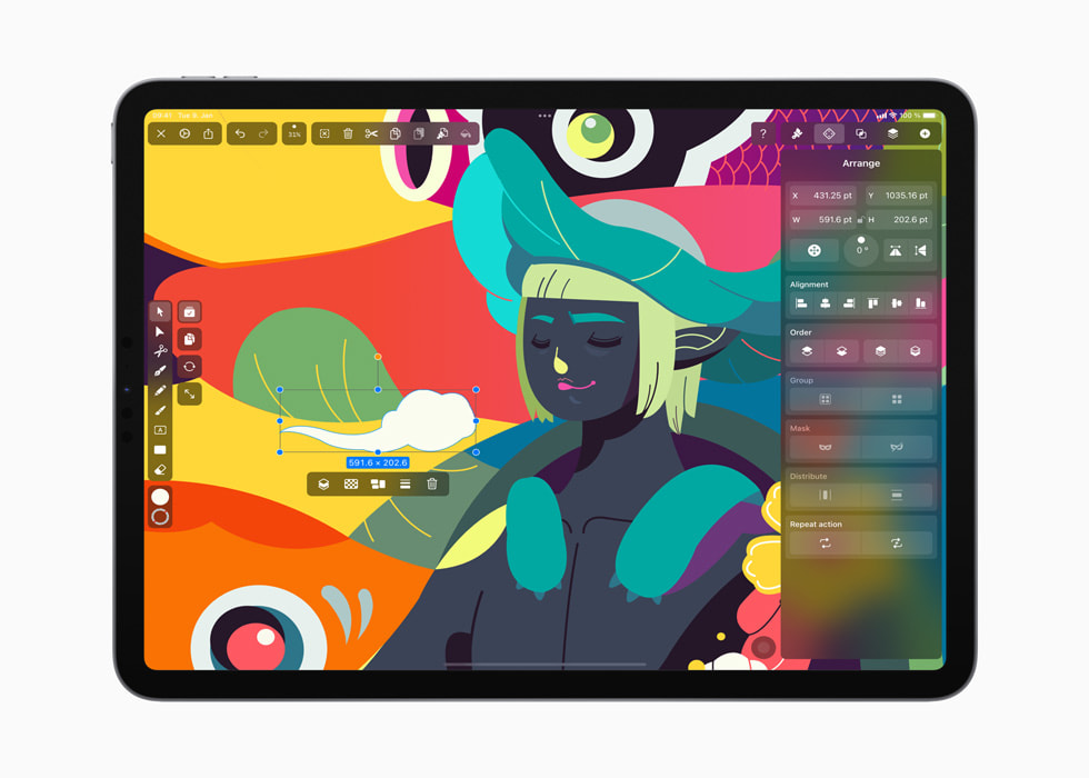 Eine Illustration, die mit der Vectornator-App bearbeitet wird.