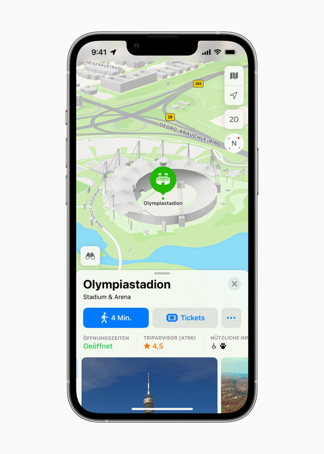 Karten auf dem iPhone zeigt das Olympiastadion in München.