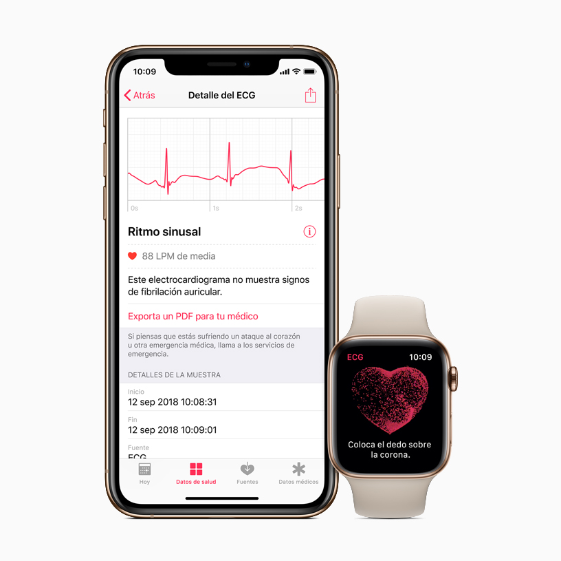 App Salud en el iPhone y el Apple Watch.
