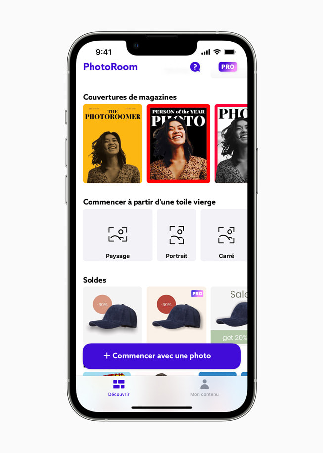 Couvertures de magazine sélectionnées par PhotoRoom sur un iPhone 13 Pro.