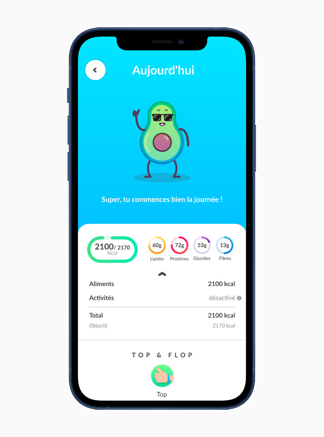 Un bilan nutritionnel de l'App Foodvisor sur iPhone 12. 