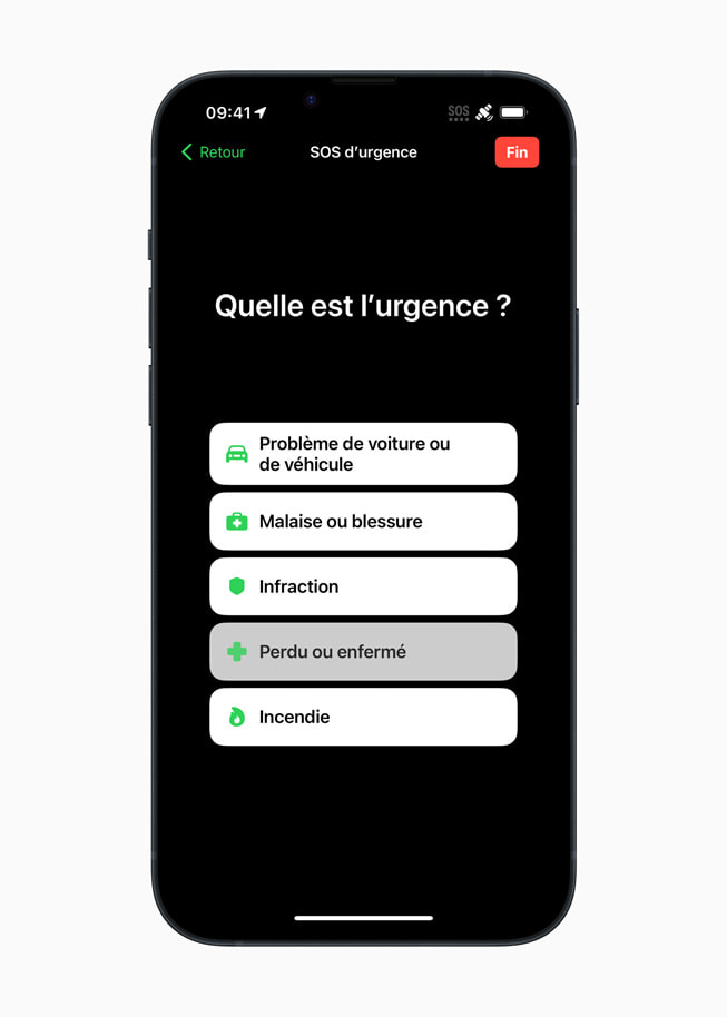 Le questionnaire invite l’utilisateur à décrire la nature de l’urgence.