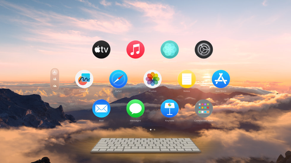 A user’s physical Magic Keyboard showing in visionOS 2.