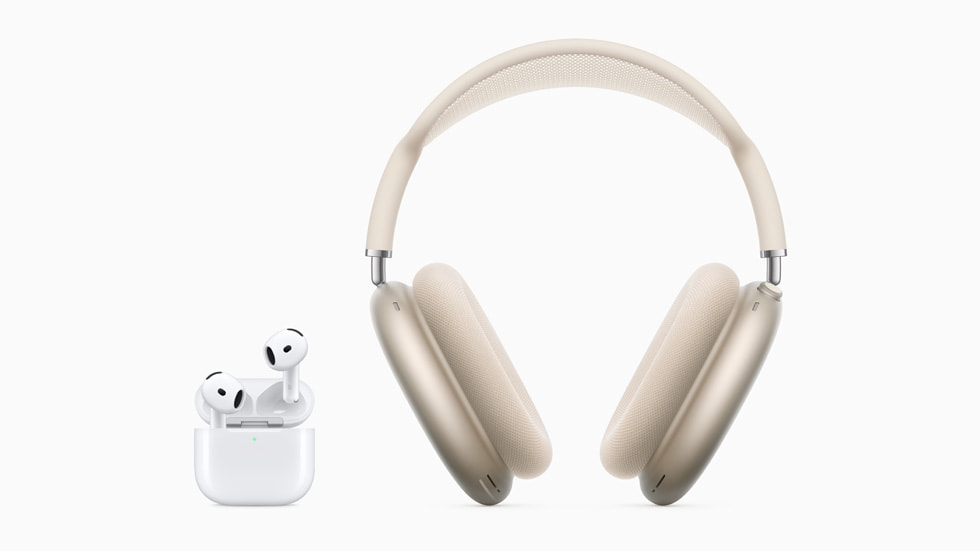 AirPods 4 và AirPods Max màu ánh sao được hiển thị.