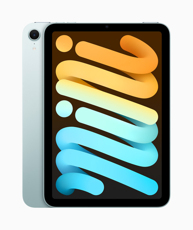 The new iPad mini is shown in the new blue color.