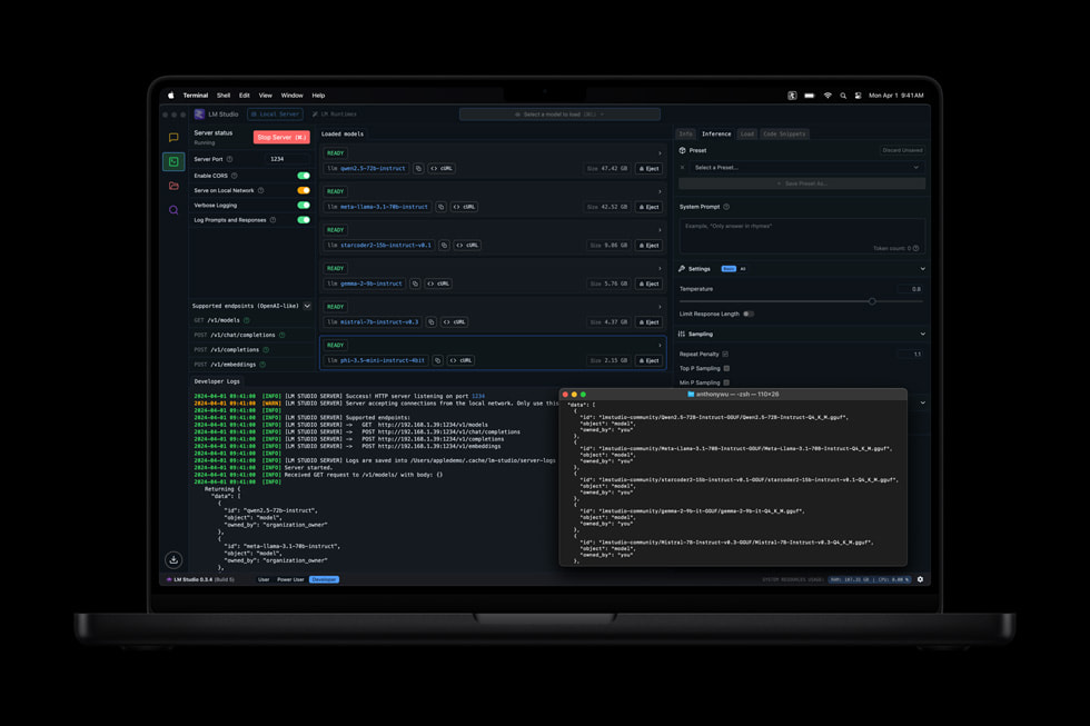 LM Studio is shown on MacBook Pro with M4 Max.