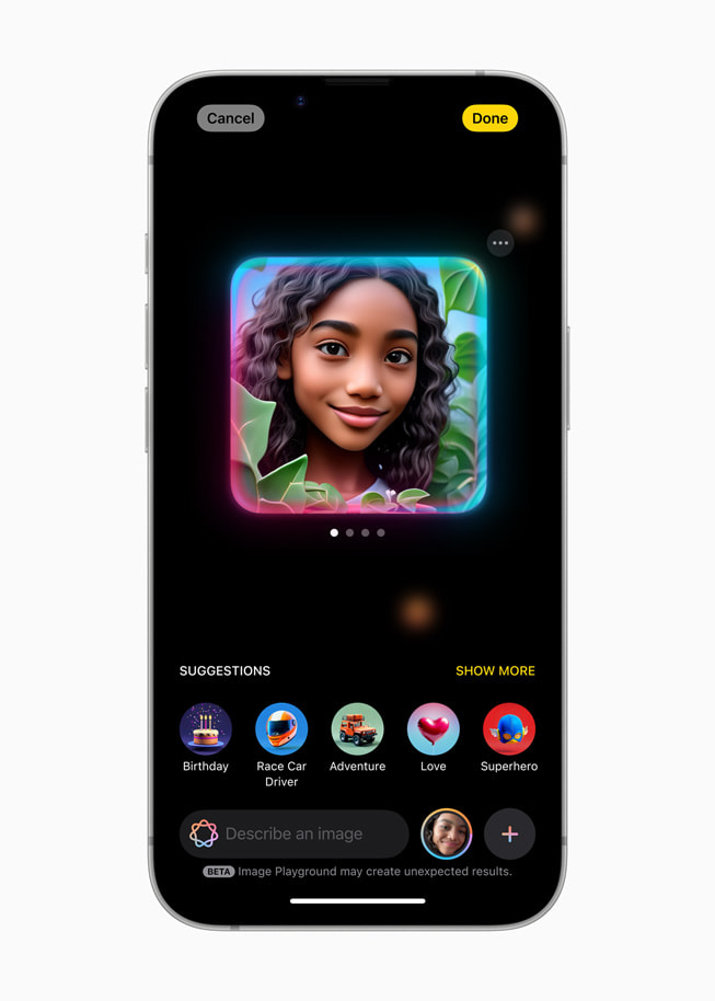 Image Playground editor displayed on iPhone 16e.