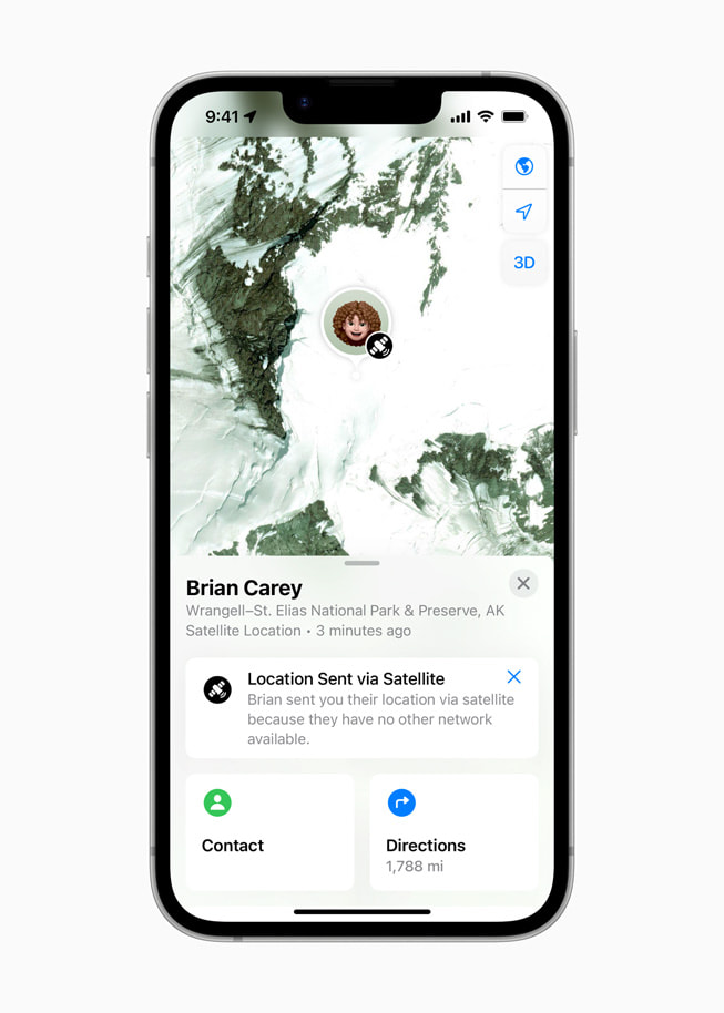 Find My app via satellite displayed on iPhone 16e.