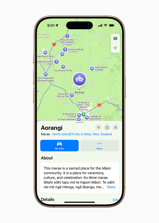 Apple Maps shows the Aorongi marae in New Zealand. 