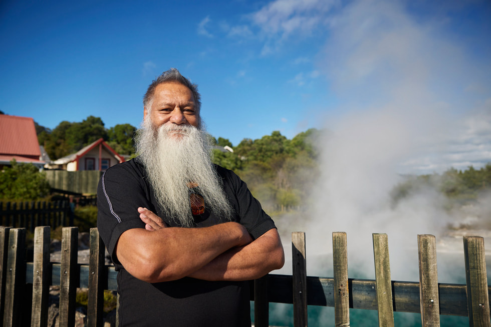 An outdoor portrait of Ngarepo Eparaima from the Tūhourangi Tribal Authority.