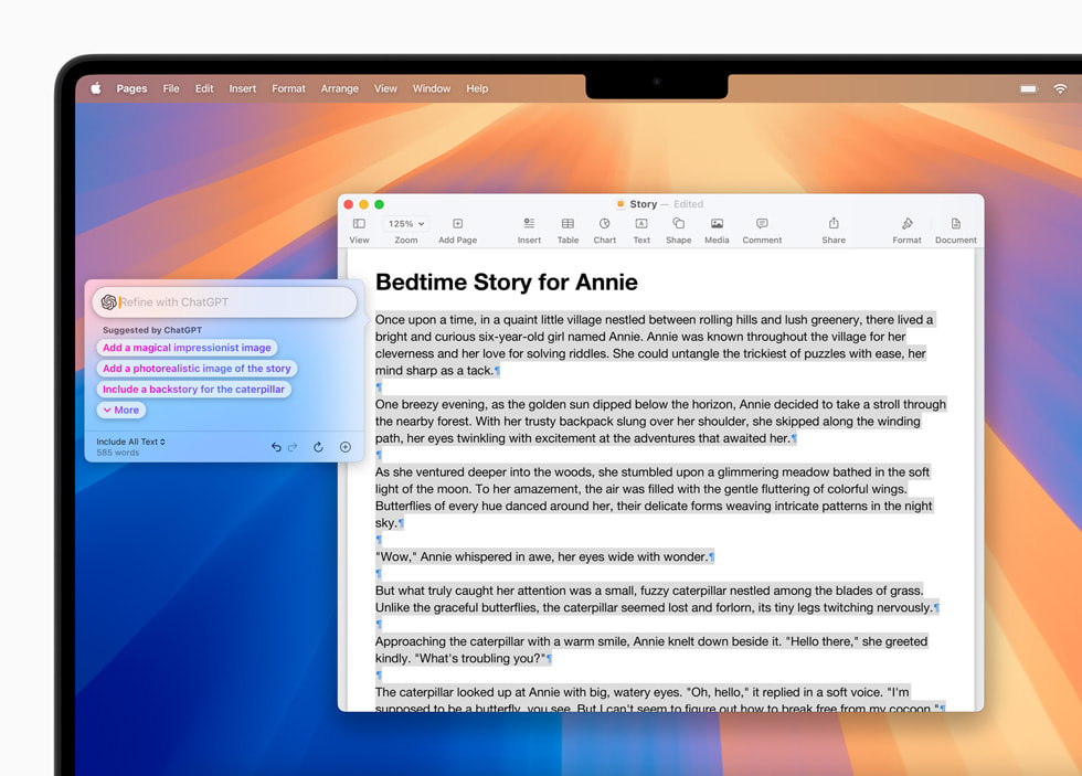Writing Tools with ChatGPT integration, displayed in Pages in macOS Sequoia.