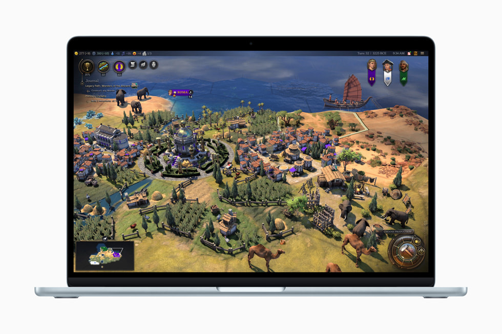 MacBook Air shows a screen from the game Civilization VII.