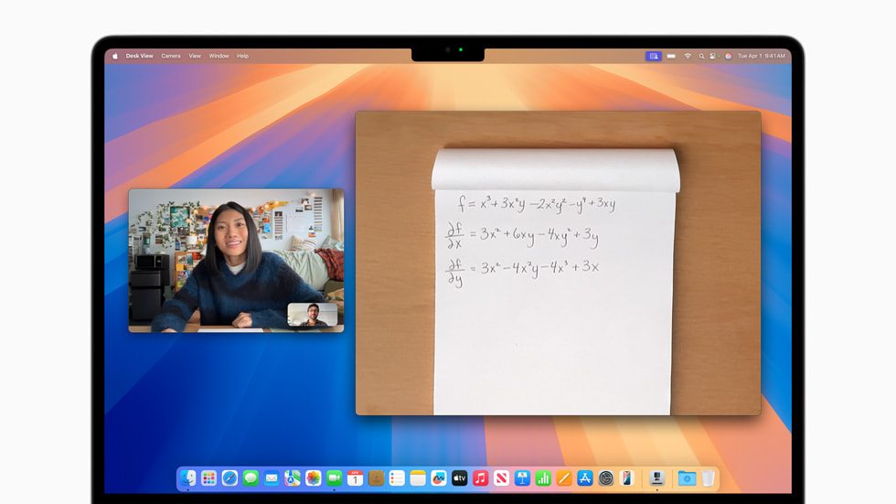 On the new MacBook Air, a user’s desktop shows Desk View.