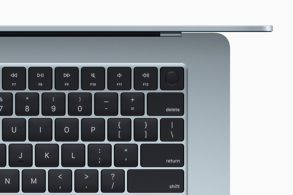 A closeup of Magic Keyboard shows the Touch ID button.