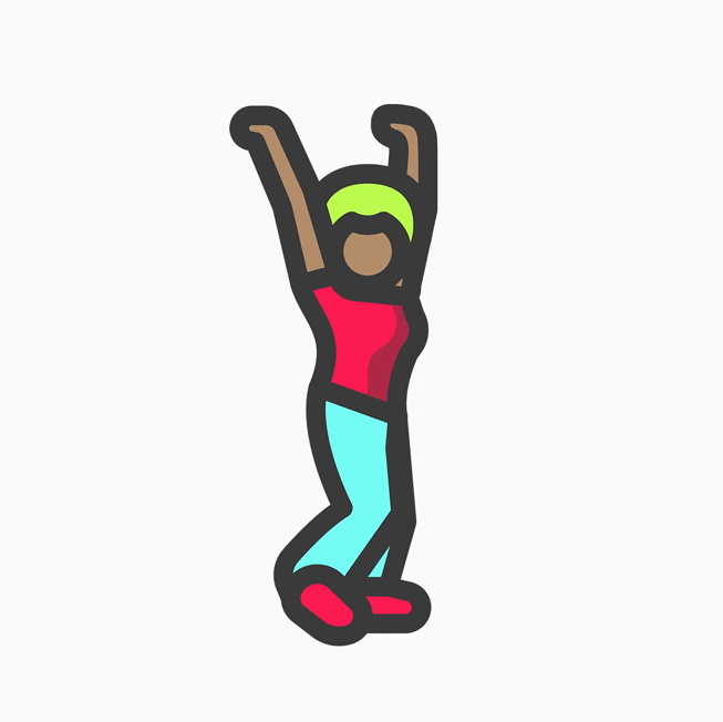 An illustrated icon of a person dancing.