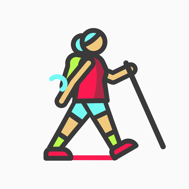 An illustrated icon of a person hiking.