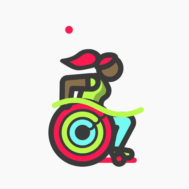 An illustrated icon of a person working out in a wheelchair.