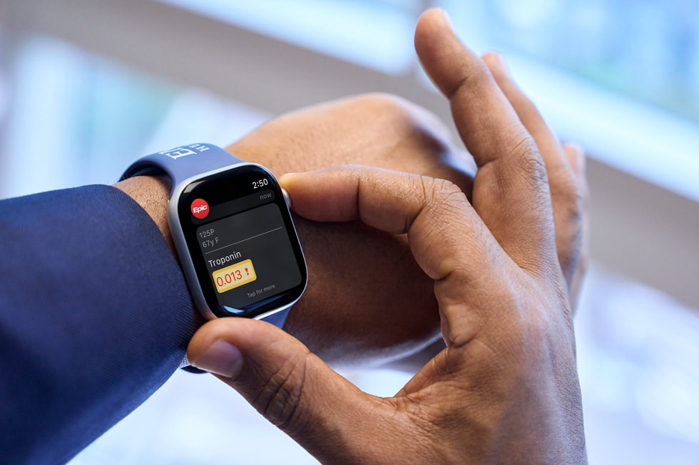 A clinician checking their Apple Watch notification from the Limerick app at Emory Hillandale Hospital.